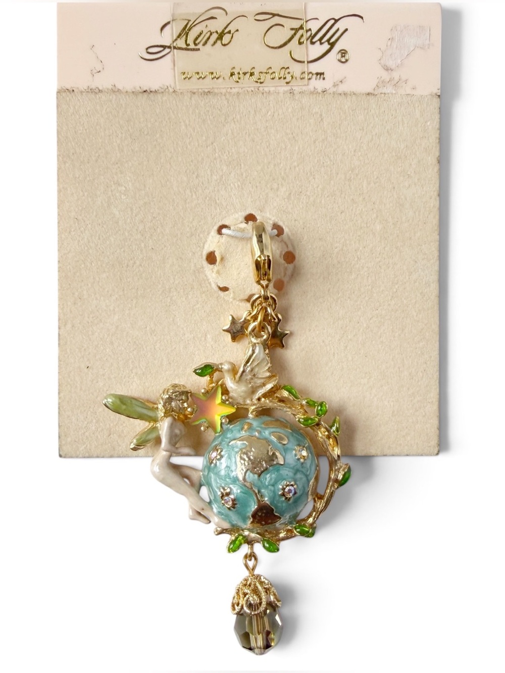Vintage Kirk’s Folly Peace on Earth Dove Fairy Enamel Crystal Dangle Charm